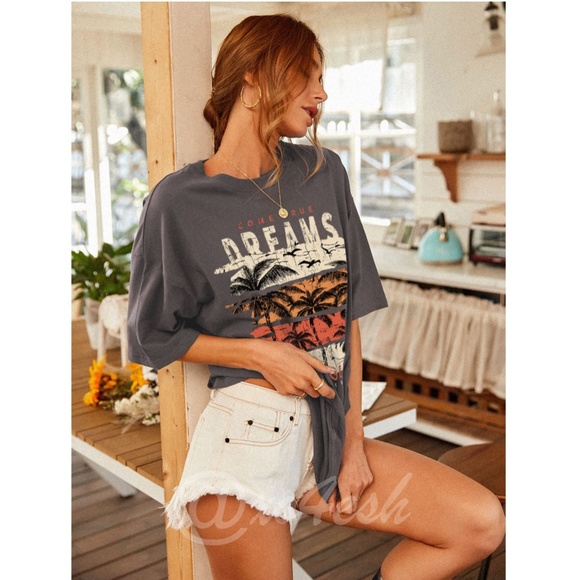 Oversized Tee Shirt Tropical Print Grey - Picture 4 of 6